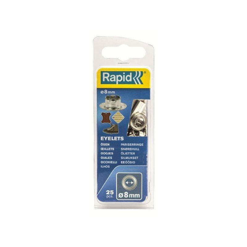OJAL Ø8 FIJ CUERO RAPID CON BOTADOR ACERO RAPID 25 PZ