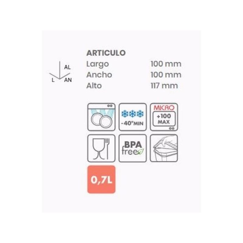 HERMETICO ALIMEN. CUADRADO 0,7LT AZ PL TATAY
