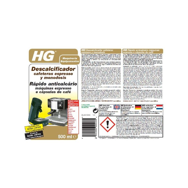 DESCALCIFICADOR LIMP AP.VAPOR CAFETERAS EXPRESS HG 500 ML