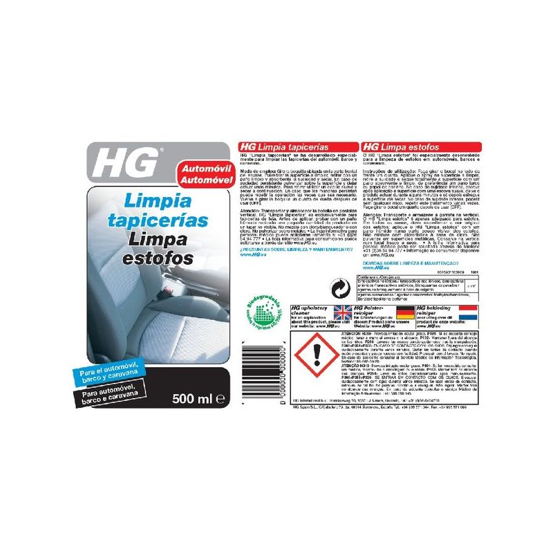 LIMPIADOR COCHE TAPICERIA 500ML SPRAY 500 ML HG