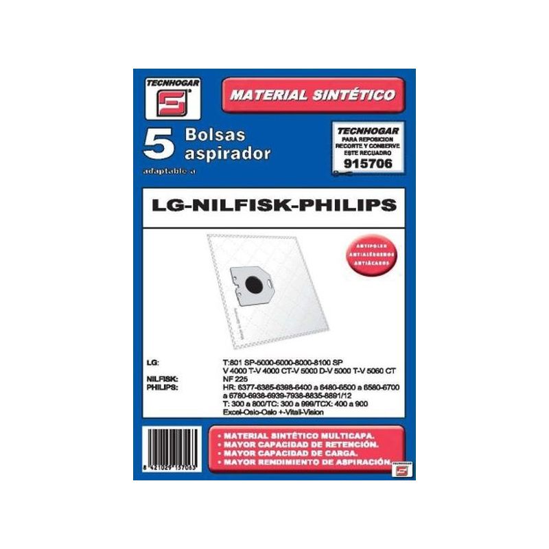 BOLSA ASPIRADOR PAPEL LG-NILFISK-PHILIPS 915706 THOGAR 5 PZ