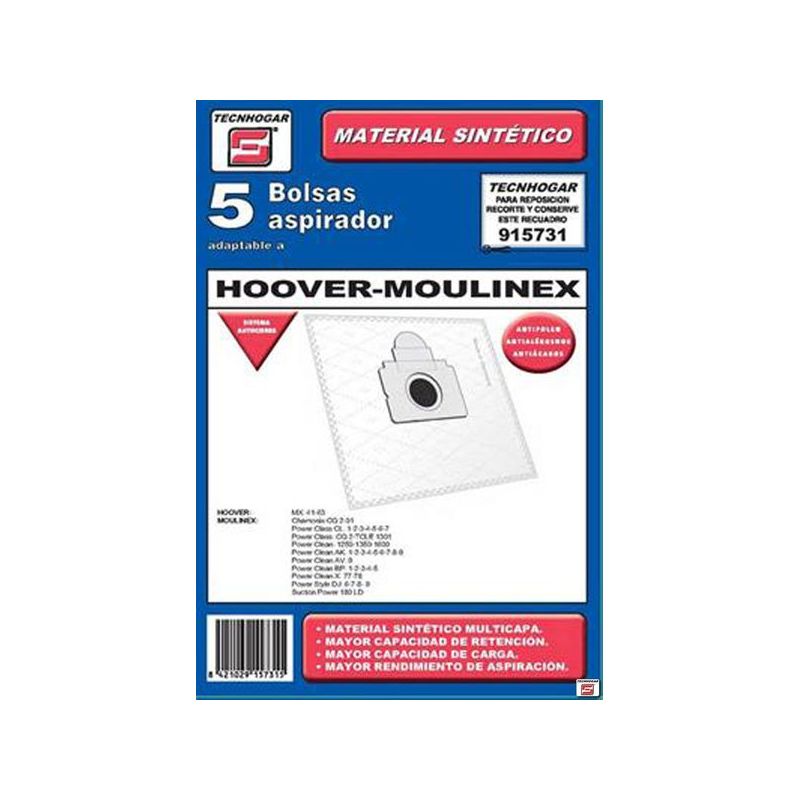 BOLSA ASPIRADOR PAPEL HOOVER-MOULINEX 915731 THOGAR 5 PZ RF