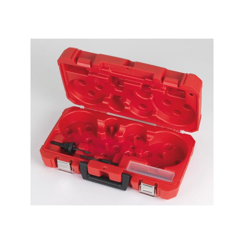 Maletín vacío de coronas 1x Adaptador 14-30mm 1x Adaptador 32-210mm 2x Broca piloto Llave allen