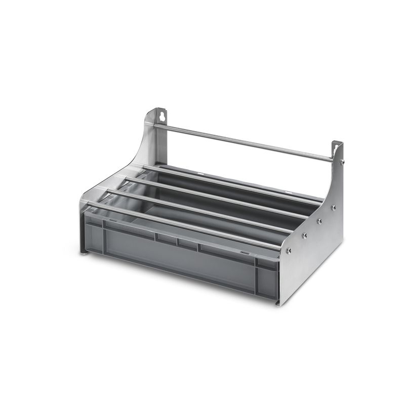Consola de pared para 2 bidones de detergente, acero inoxidable